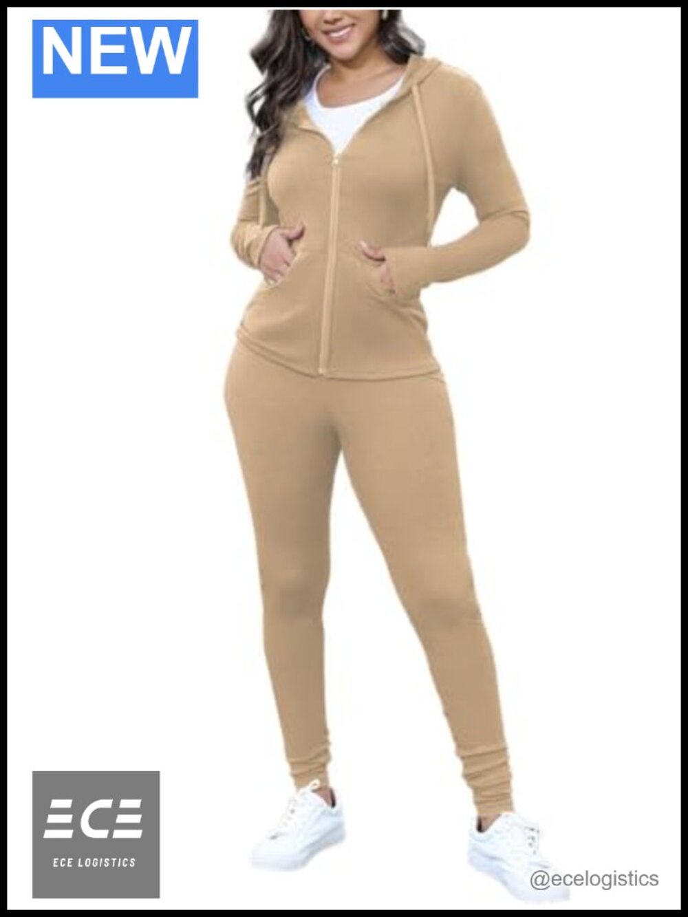 Ribbed 2 Piece Workout Set Zip Hoodie Bodycon Sweatpants